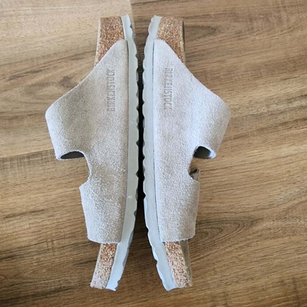 Birkenstock Arizona Sandals, Grey Suede Cork Sandals - Picture 6 of 10